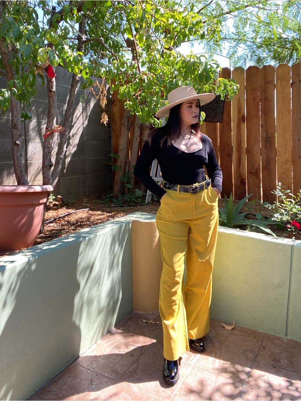HYFVE Mustard Yellow High-Waist Wide-Leg Trousers